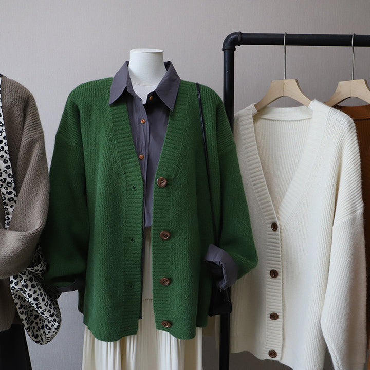 Drune | Cardigan - Damen Herbst Oversized Knopf-Cardigan mit Rippstrick