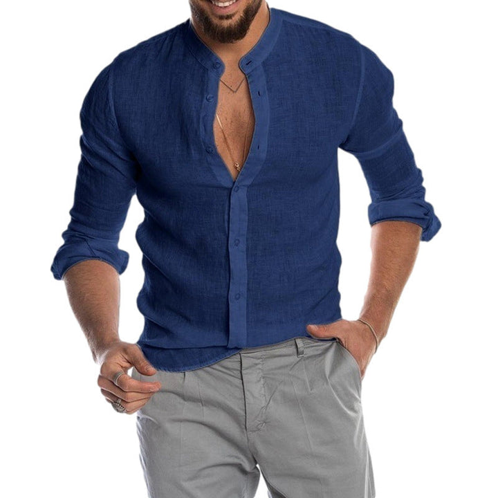 Herren Leinenhemd mit modernem Henley-Ausschnitt und Struktur Drune