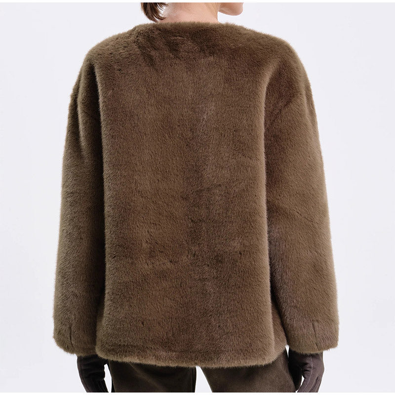Damen Kuschelige Kunstfelljacke mit Gürtel Drune