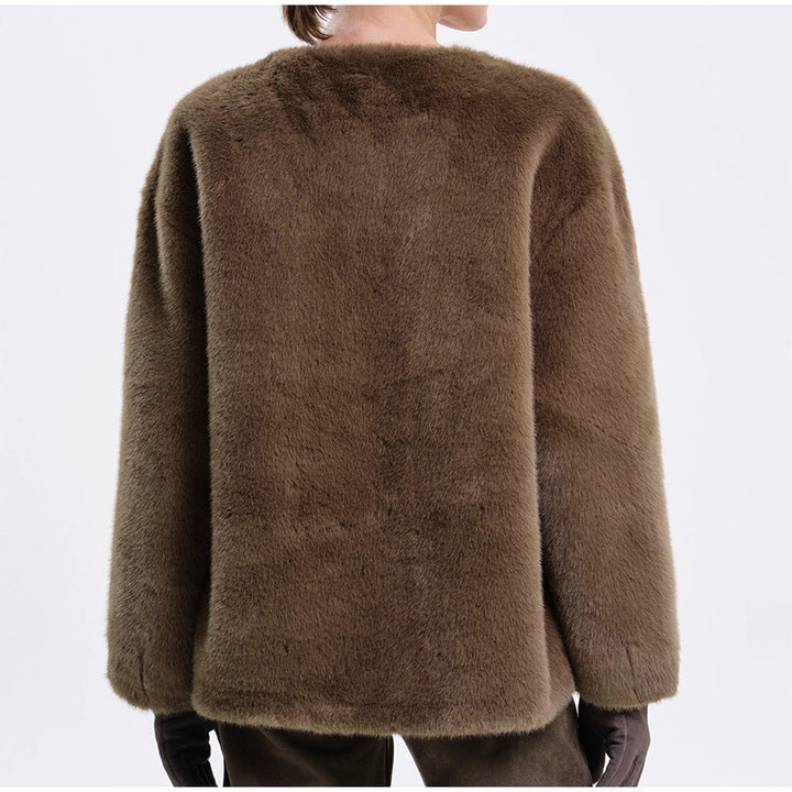 Damen Kuschelige Kunstfelljacke mit Gürtel Drune