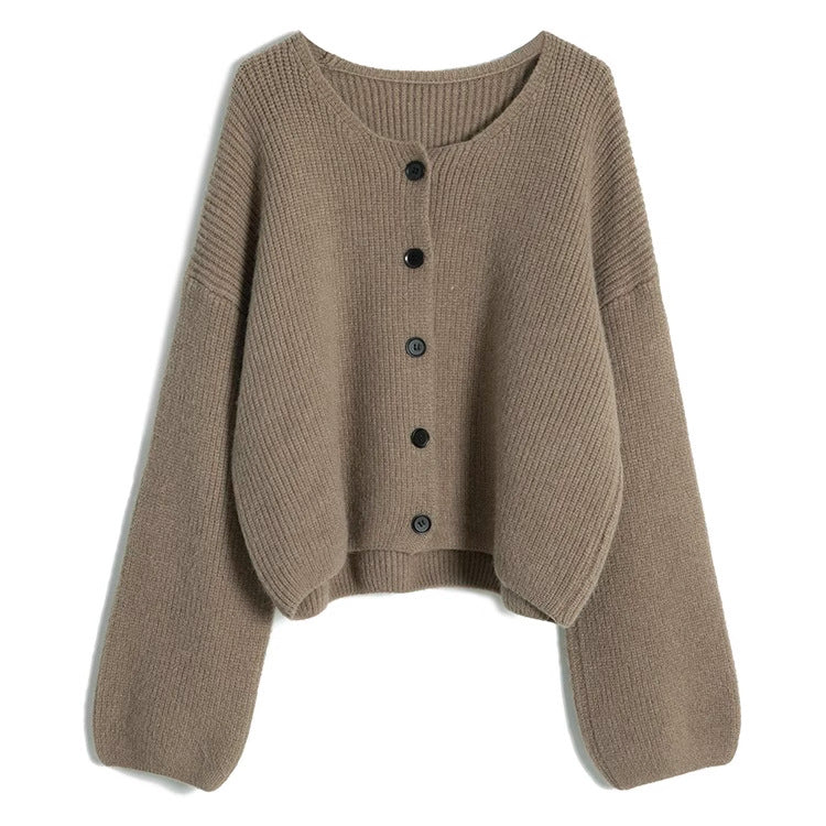 Damen modischer Short Cardigan mit feiner Rippstruktur und Knopfdetaillierung Drune