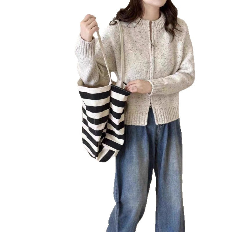 Damen Strickjacke mit einem modernen Reißverschluss und gerippten Abschlüssen Drune