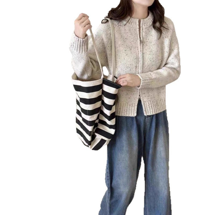 Damen Strickjacke mit einem modernen Reißverschluss und gerippten Abschlüssen Drune