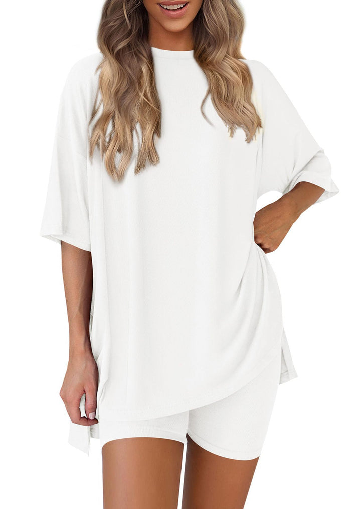 Damen Lässiges Lounge-Set mit übergroßem Oberteil und kurzen Hosen Drune