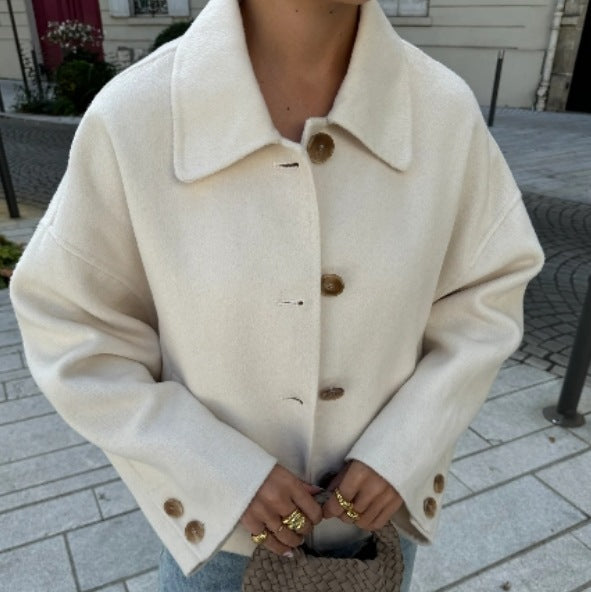 Damen Oversized Wolljacke mit Knopfdetail Drune