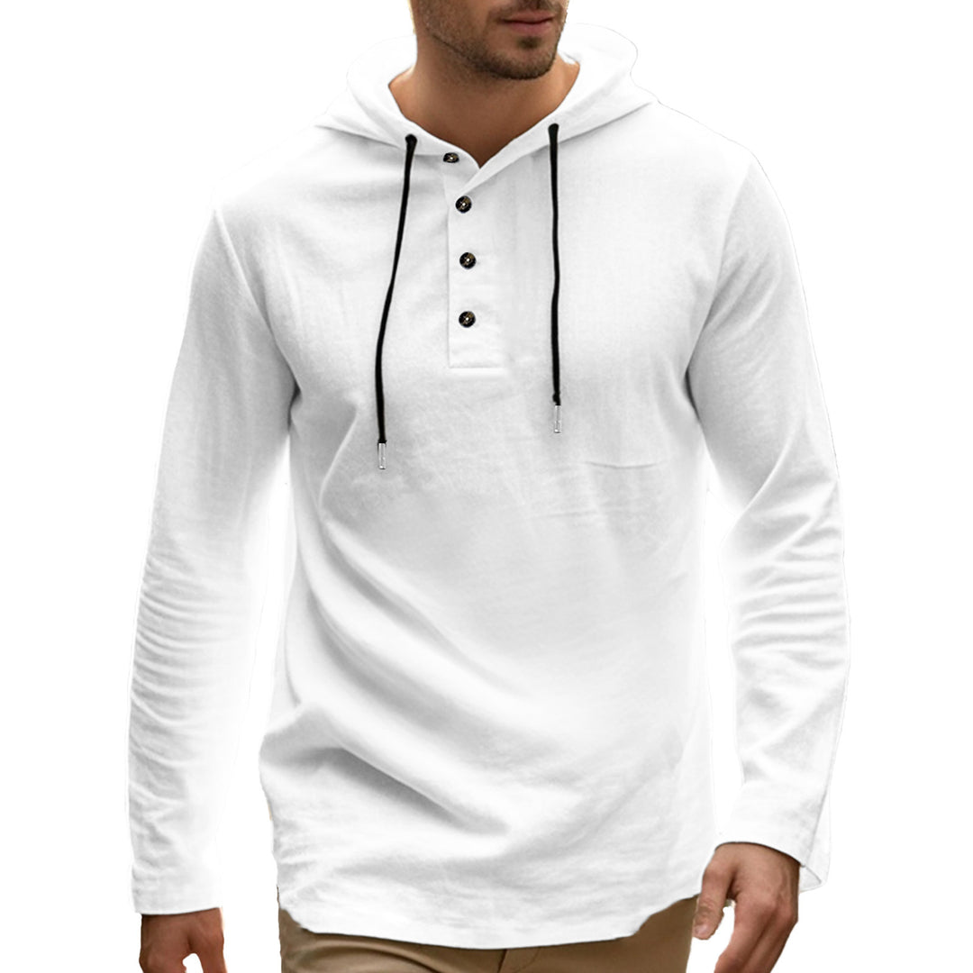 Herren lässiges Langarm-Hoodie-Shirt mit Knopfdetails und praktischen Taschen Drune