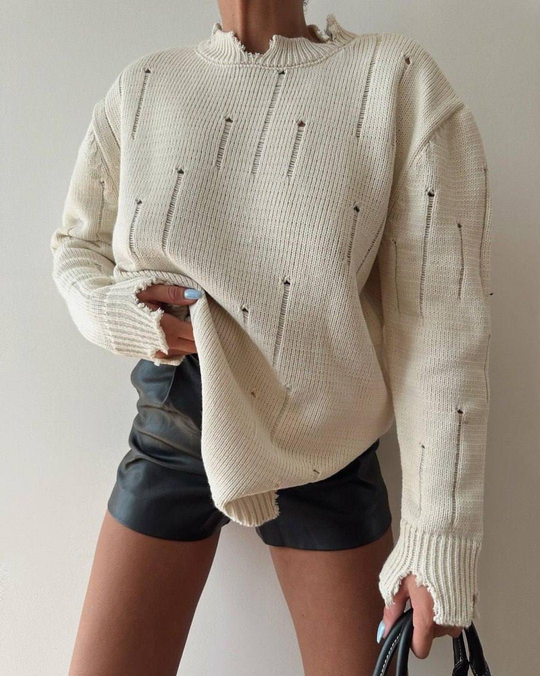 Damen Grober Strickpullover mit distressed Details Drune