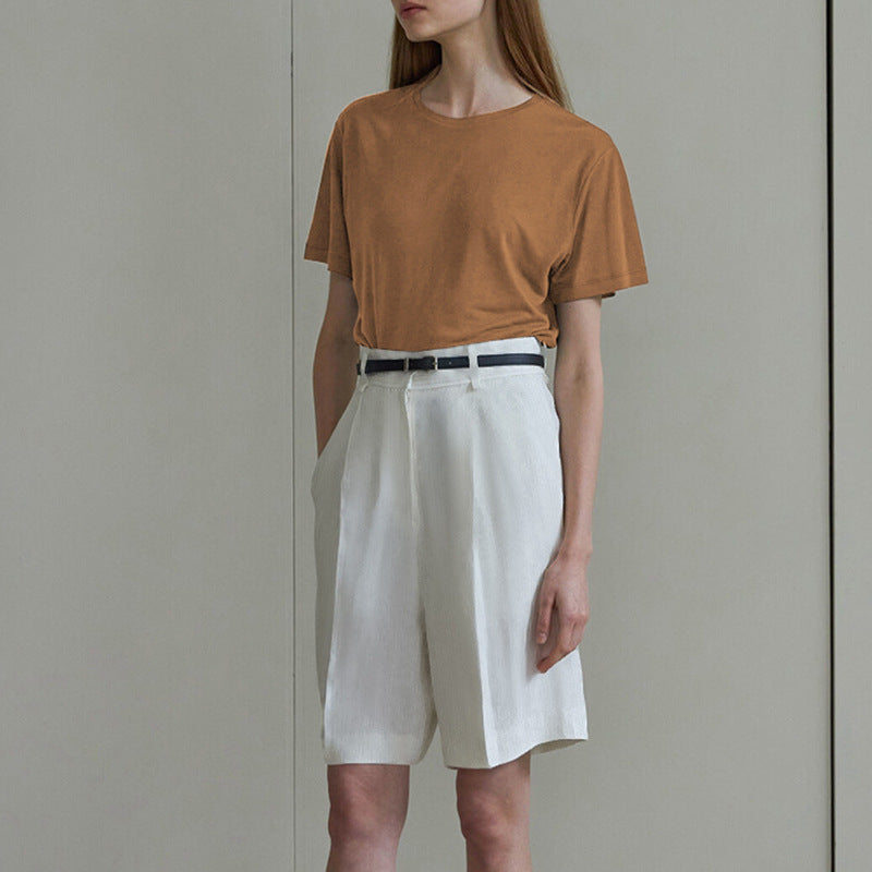Damen lässiges Oversize T-Shirt aus atmungsaktiver Baumwollmischung mit strukturierter Oberfläche Drune
