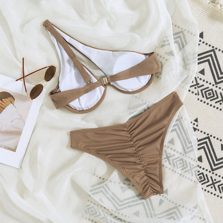Damen Triangel-Bikini mit asymmetrischem Trägerdesign und modischen Rüschendetails Drune