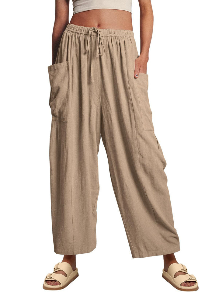 Damen Bequeme Leinen-Hosen mit praktischen Seitentaschen Drune