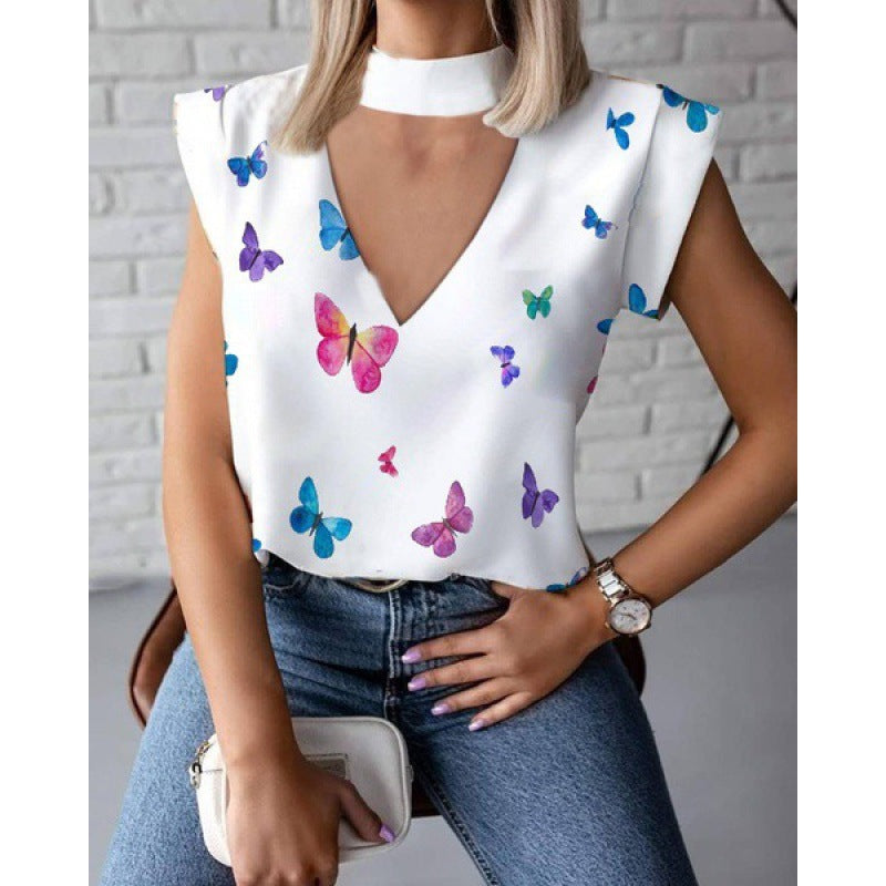 Damen Oberteil mit tiefem V-Ausschnitt und modischem Choker Drune