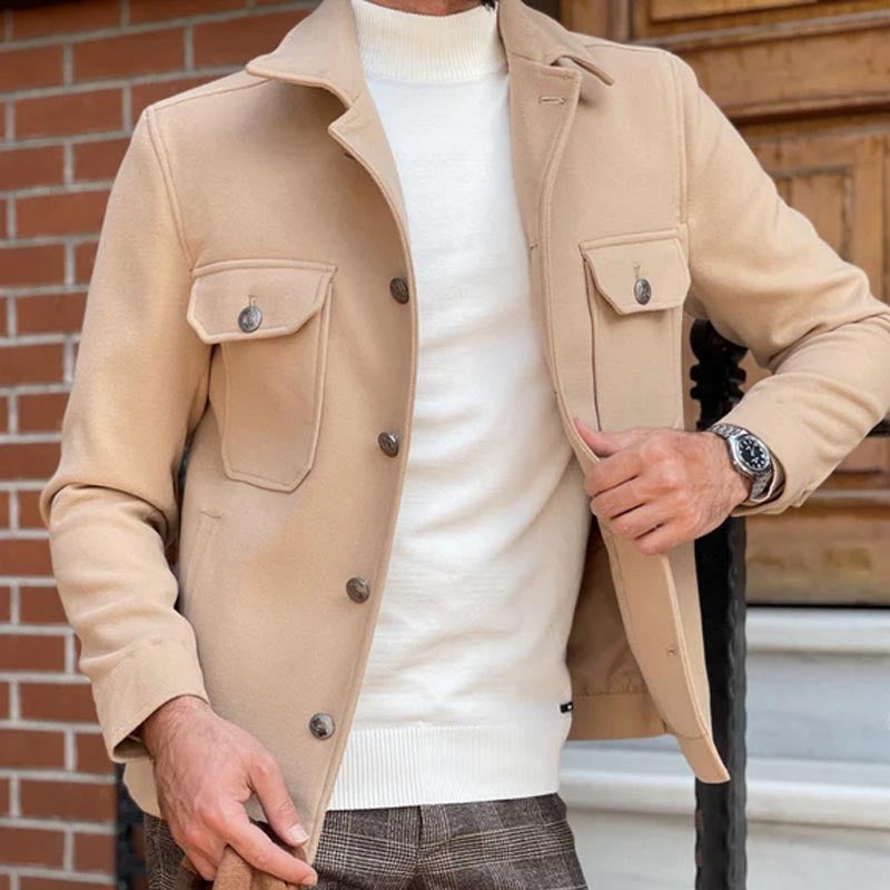 Drune | Utility Jacke Strukturierte Passform Baumwollmischung Knopfverschluss Taschen