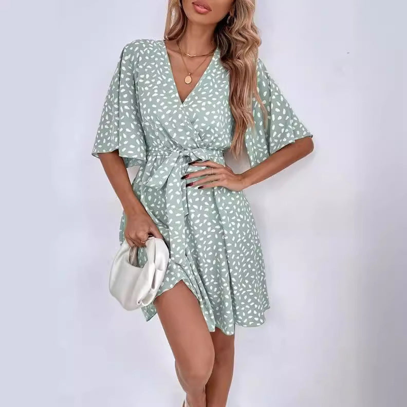 Damen Wickelkleid mit weitem Schnitt und schmalem Taillengürtel Drune