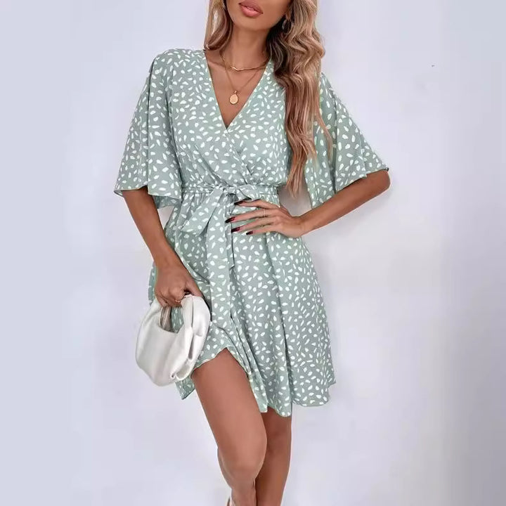 Damen Wickelkleid mit weitem Schnitt und schmalem Taillengürtel Drune