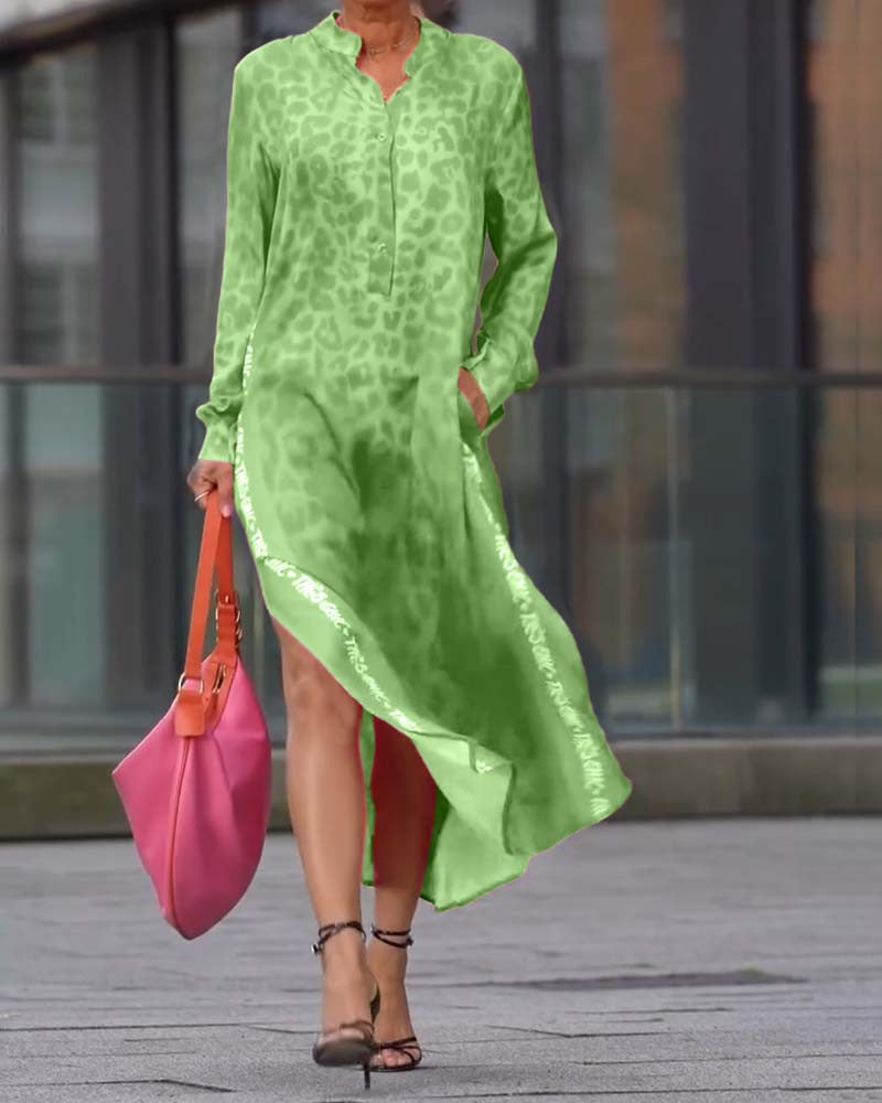 Damen Maxikleid mit lässiger Knopfleiste und animalischen Mustern Drune