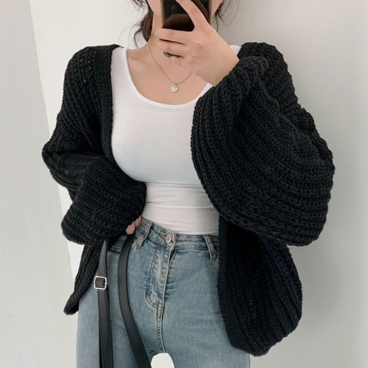 Damen Grobstrick Cardigan mit lässigem Schnitt und voluminösen Ärmeln Drune