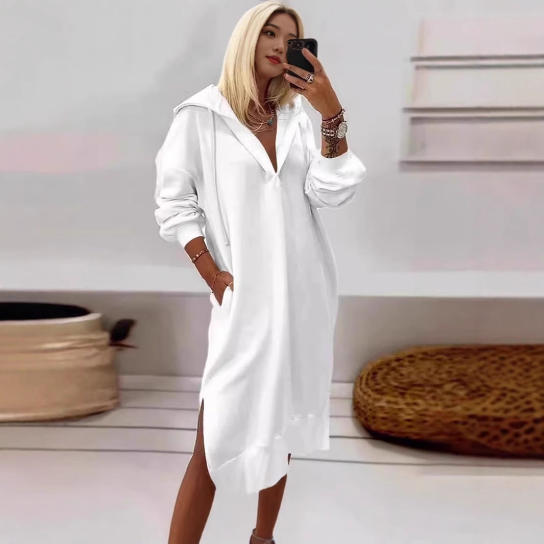 Damen Kapuzenkleid im lässigen Chic-Stil mit Seitenschlitzen Drune