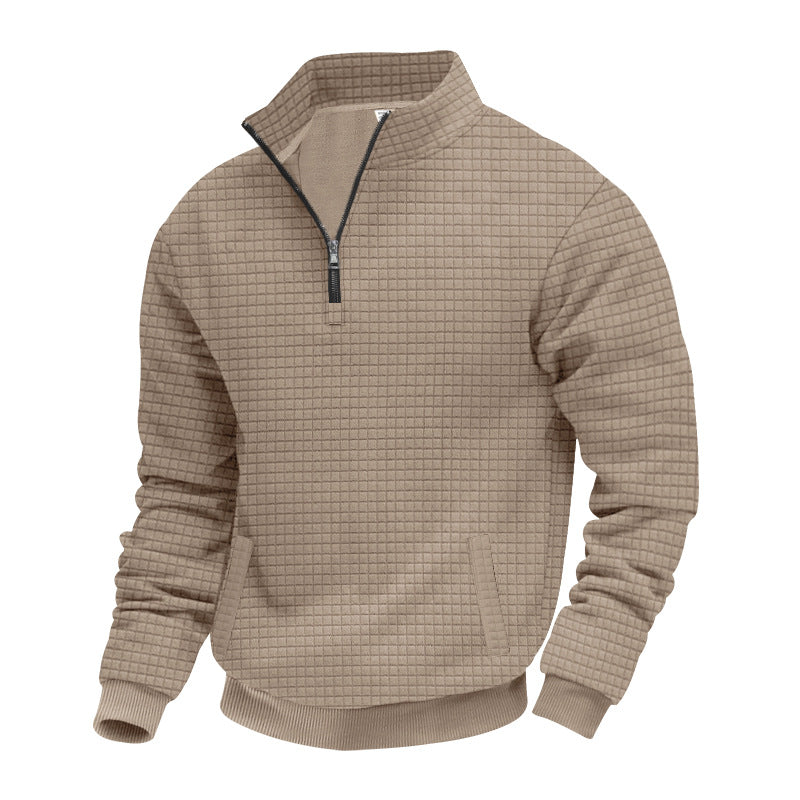 Herren nan Waffelstruktur-Halbzip-Pullover mit Stehkragen und dezenten Eingrifftaschen Drune