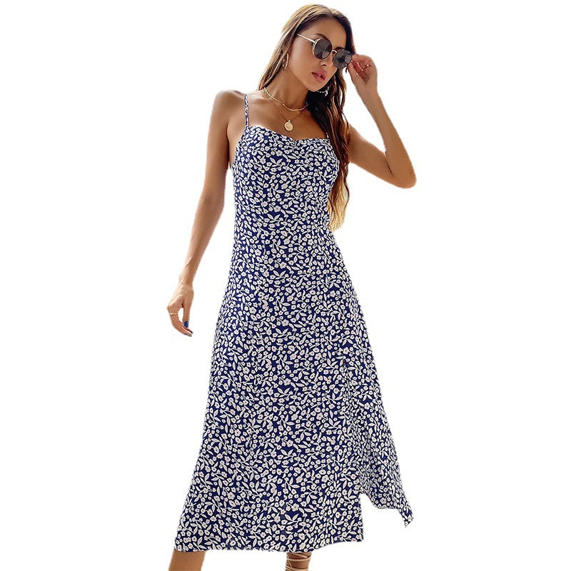 Damen Maxikleid mit floralem Design und seitlichem Schlitz Drune
