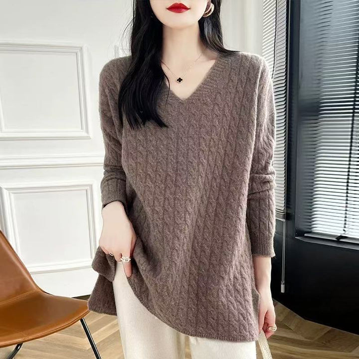 Damen Grobstrickpullover mit V-Ausschnitt und lässigem Schnitt Drune