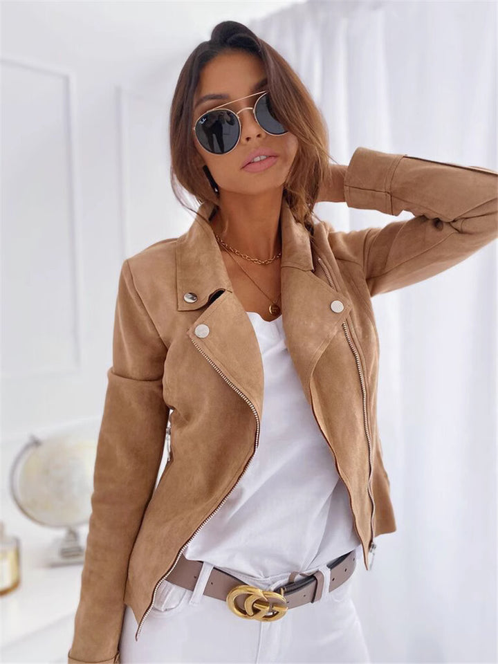 Damen Suede Bikerjacke mit modernem Schnitt und praktischen Reißverschlüssen Drune