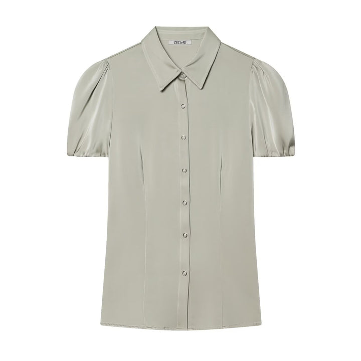 Damenbluse mit kurzen Puffärmeln und eleganter Knopfleiste Drune