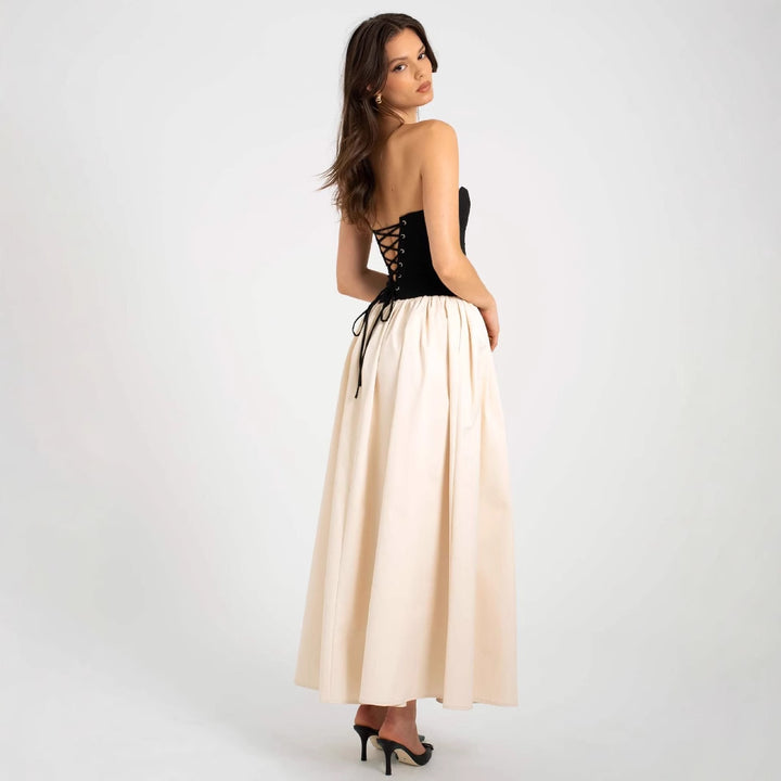 Damen Lange Abendrobe mit Bustier-Oberteil und weit schwingendem Rock Drune