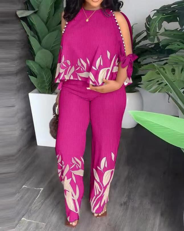 Damen Elegant gestaltetes Sommeroutfit mit floralem Design und Schulterfreiem Oberteil Drune