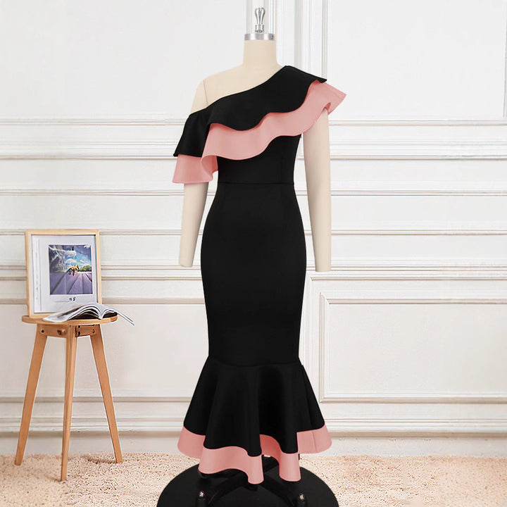 Damen Exquisites schulterfreies Wickelkleid mit voluminösem Rüschensaum Drune