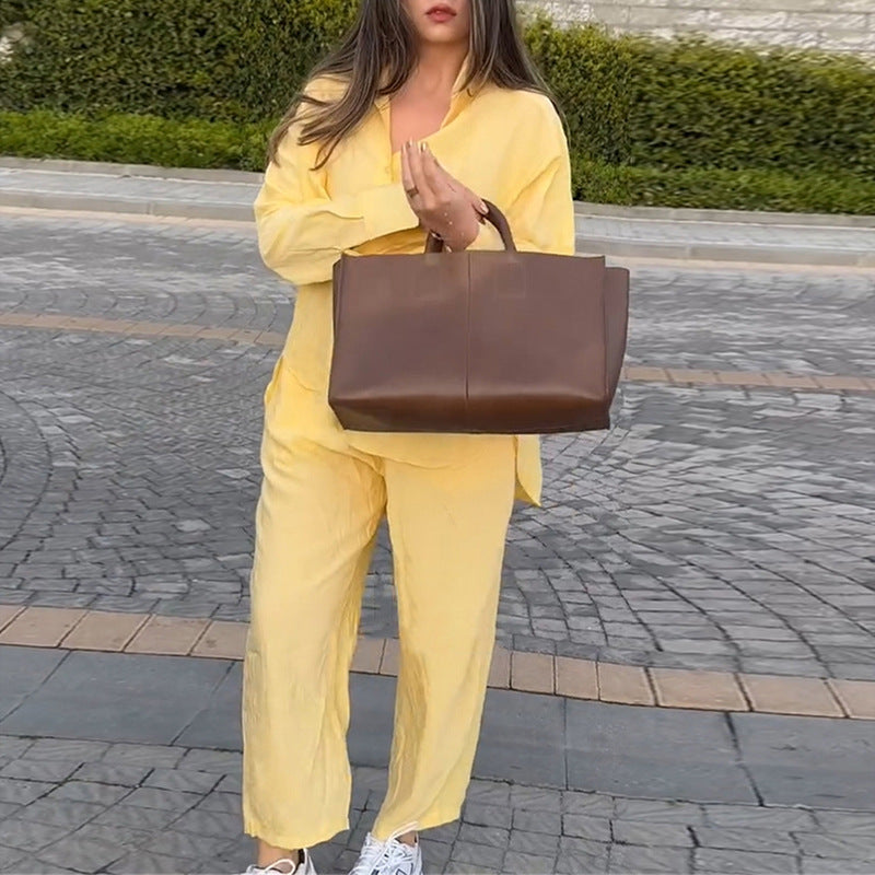 Damen luftige Loungewear-Kombination mit weitem Schnitt und langen Ärmeln Drune