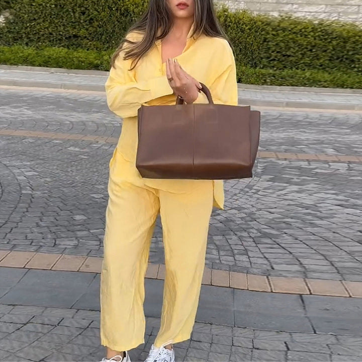 Damen luftige Loungewear-Kombination mit weitem Schnitt und langen Ärmeln Drune