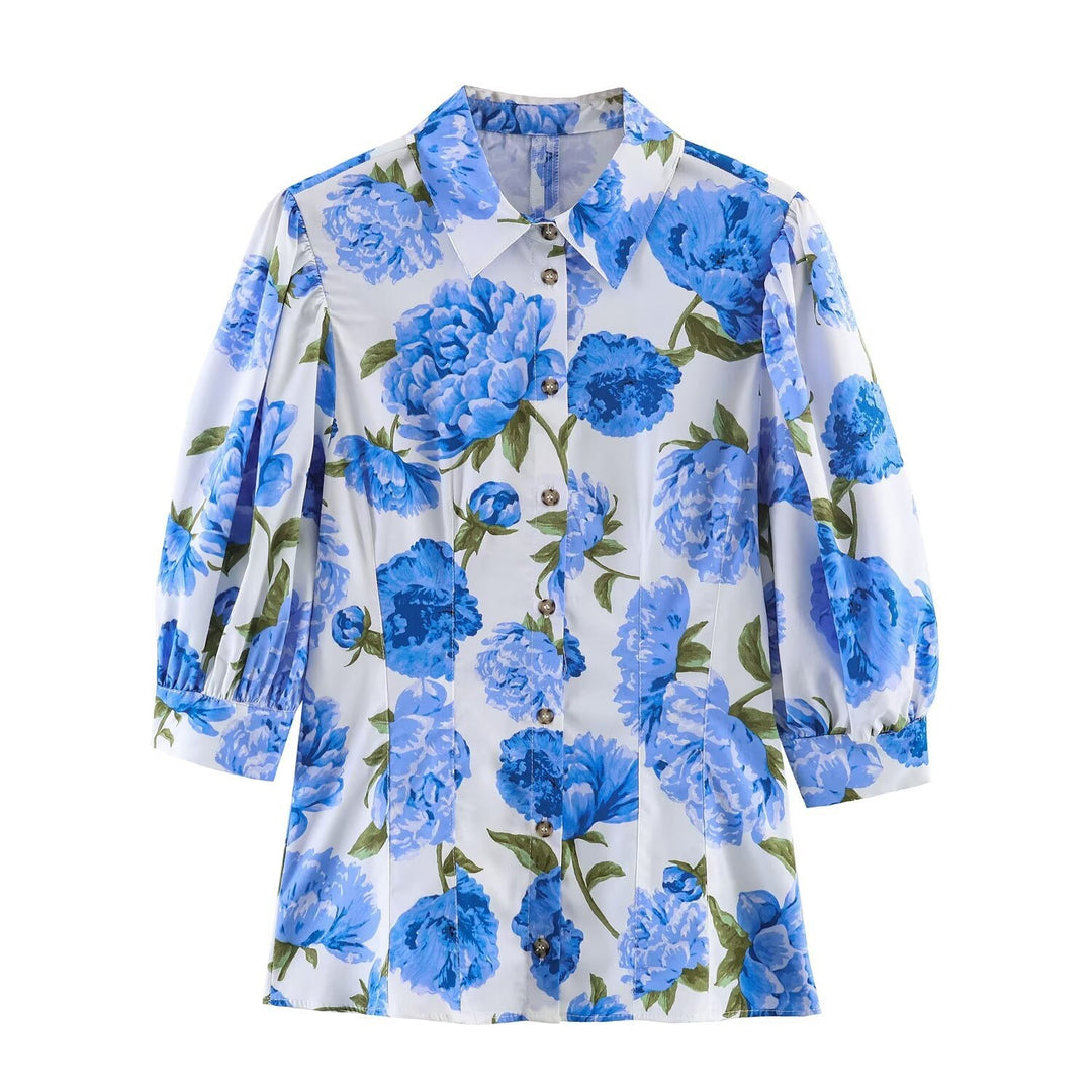 Damenbluse mit floralen Muster und eleganten Puffärmeln Drune