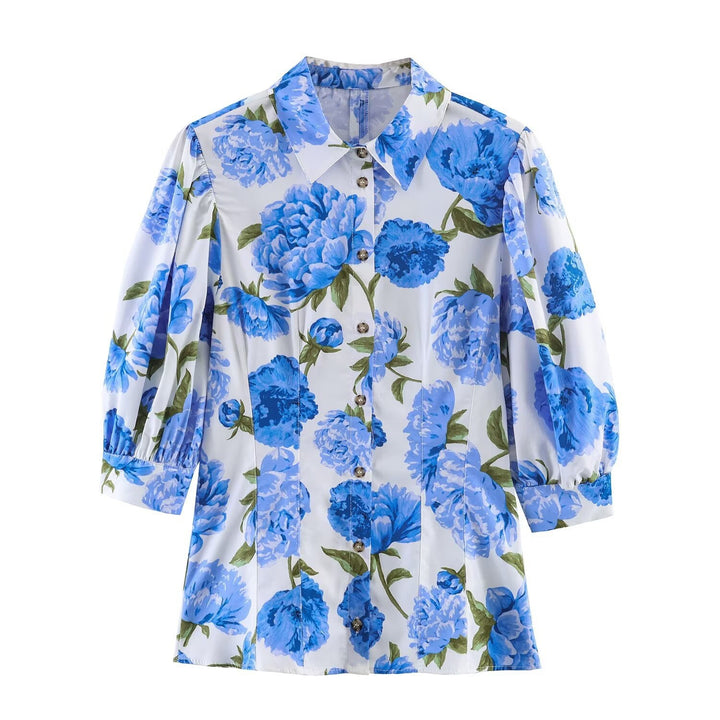 Damenbluse mit floralen Muster und eleganten Puffärmeln Drune