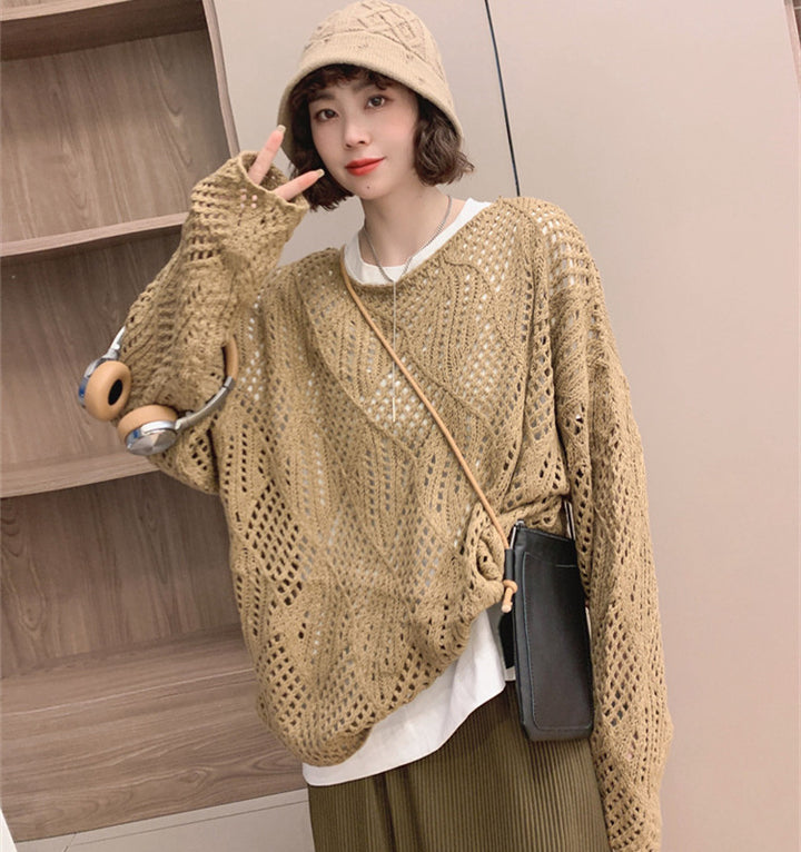 Damen luftiger Strickpullover im modernen Netzdesign Drune