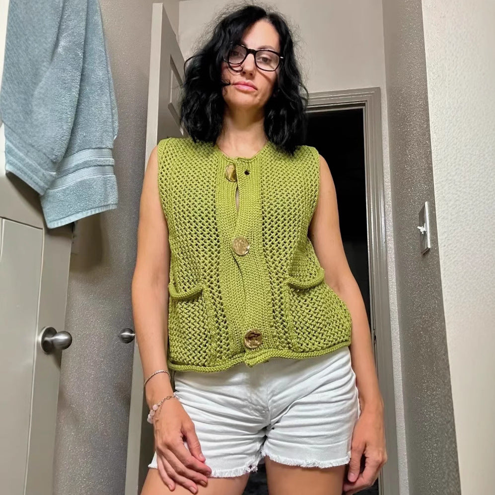 Damen Strickweste mit Knopfdetails und praktischen Taschen Drune