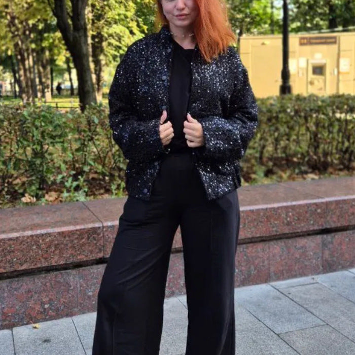 Damen elegante Pailletten Jacke Drune