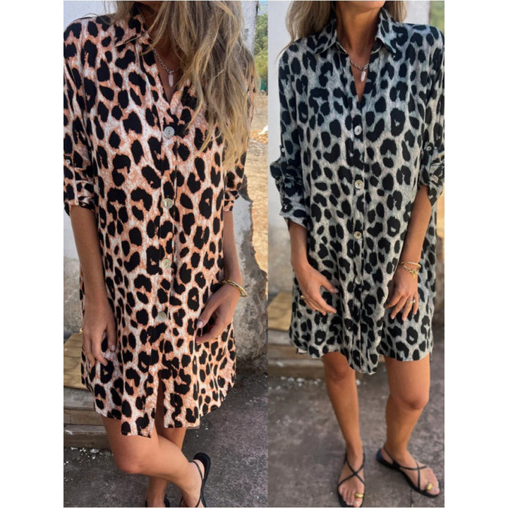 Damen Hemdblusenkleid im angesagten Leo-Design mit komfortablem Schnitt Drune