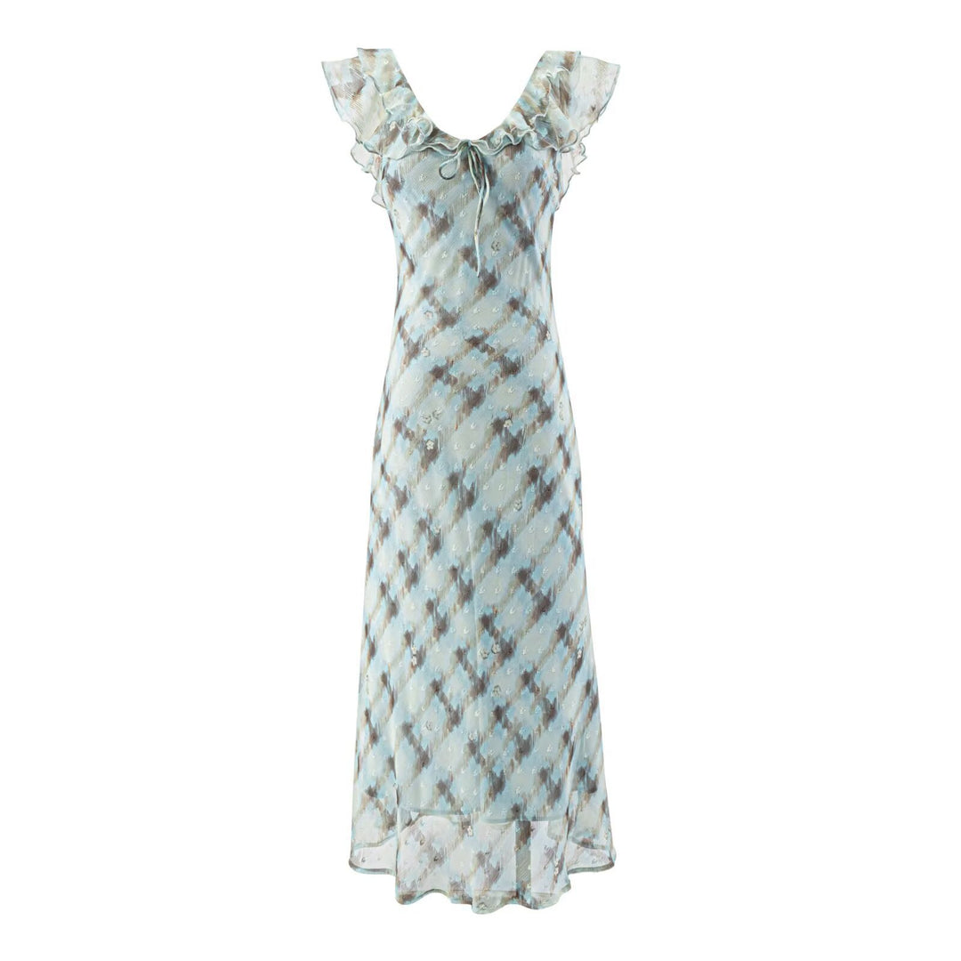 Damen Maxikleid mit feinen Rüschendetails und eleganten Bindebändern Drune