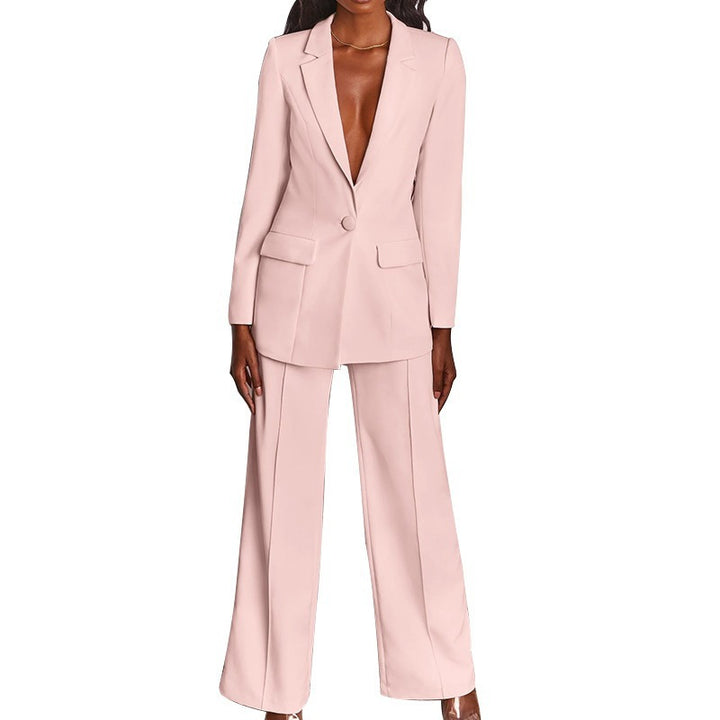 Damen nan taillierter Ein-Knopf-Blazer mit Pattentaschen und weiter Palazzo-Hose Hosenanzug Drune