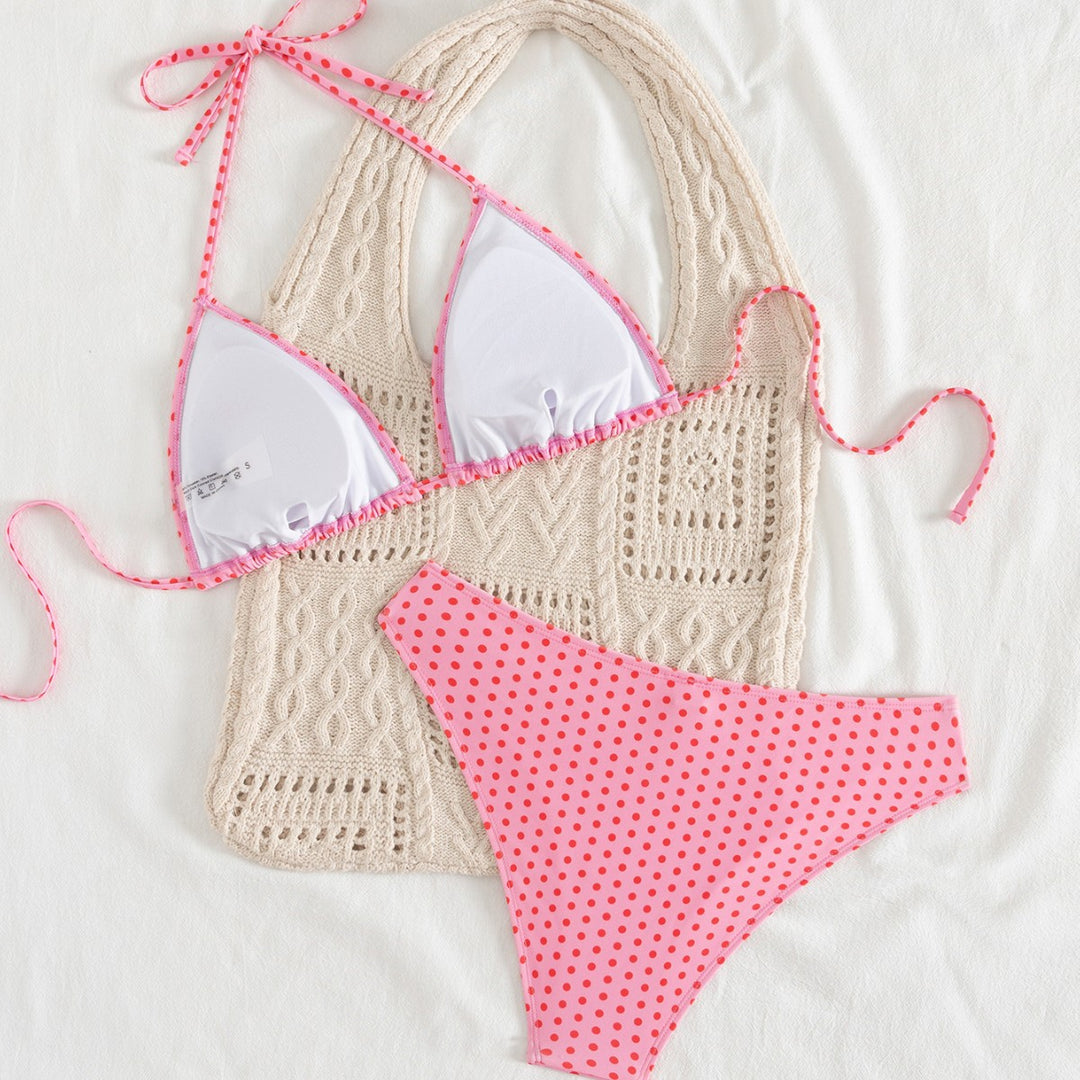 Damen Triangel-Bikini mit verspieltem Pünktchenmuster und verstellbaren Trägern Drune