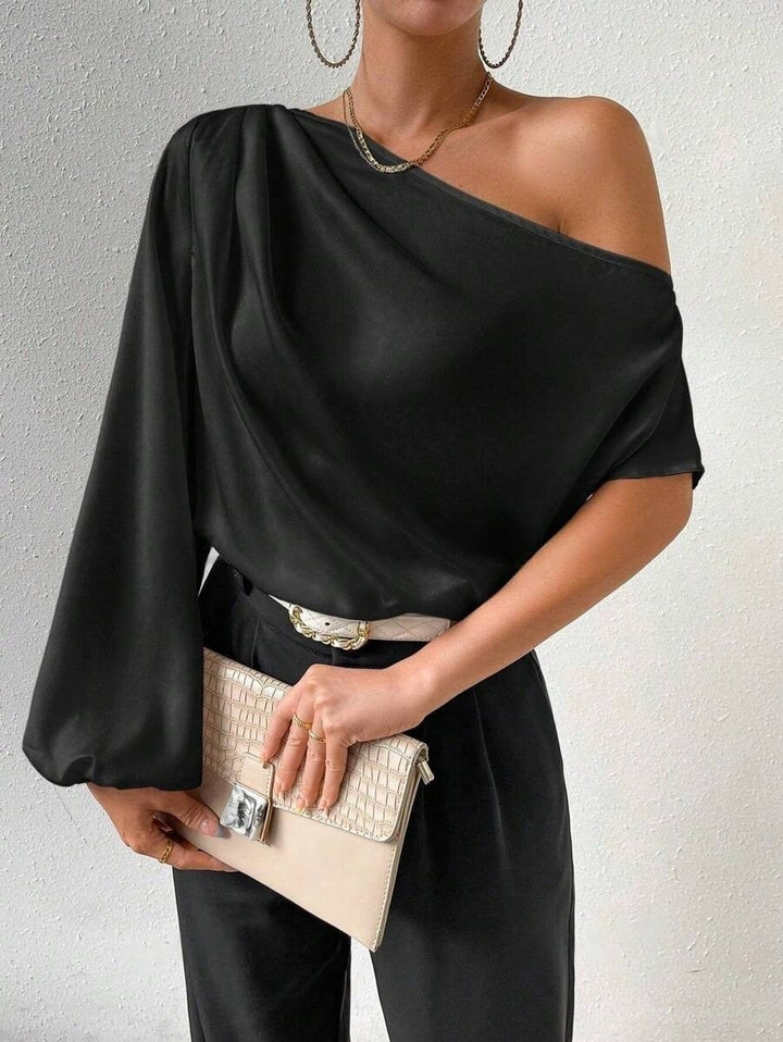 Damen elegante asymmetrische Bluse mit weiten Ärmel Drune