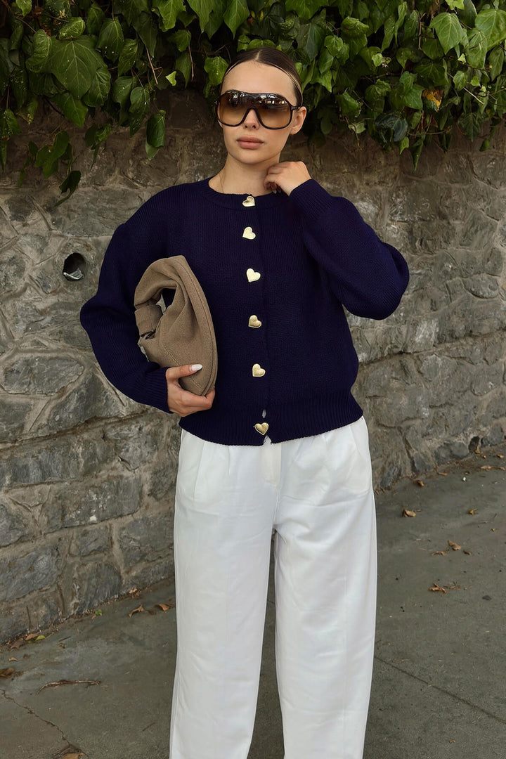 Damen Strickjacke mit herzförmigen Knöpfen und lässigem Schnitt Drune