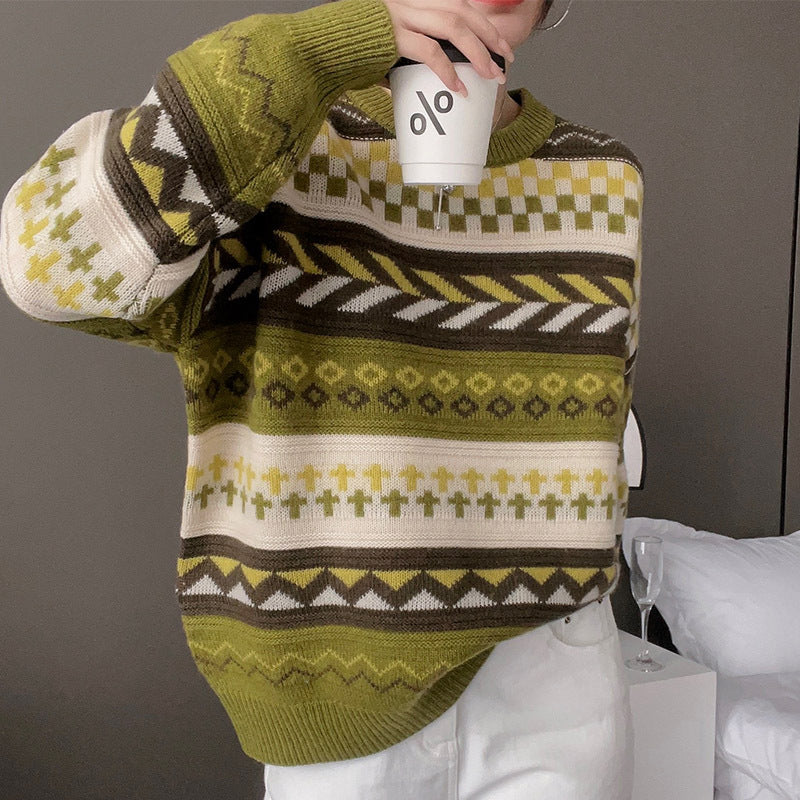 Damen gemütlicher Strickpullover im kreativen Musterdesign Drune