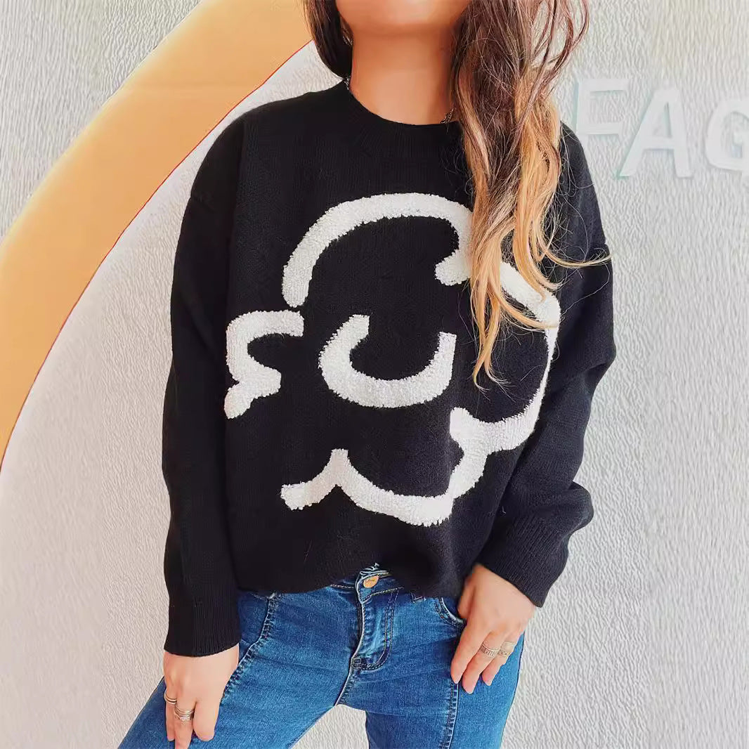 Damen lockerer Pullover mit grafischem Schriftzug Drune