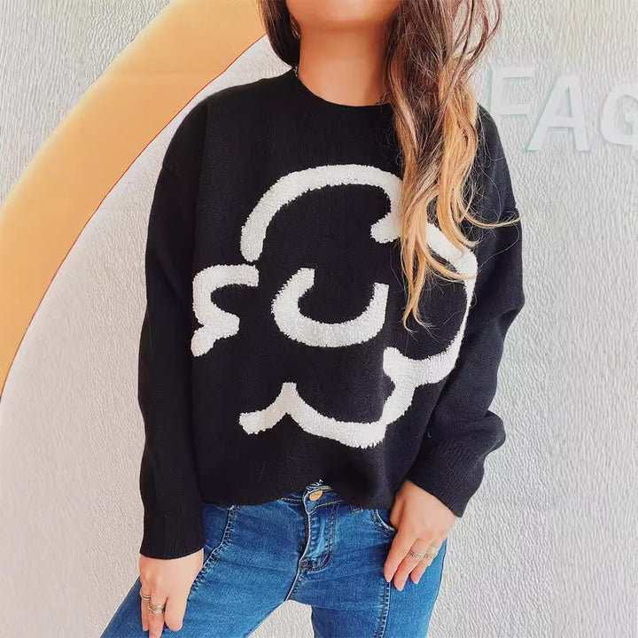 Damen lockerer Pullover mit grafischem Schriftzug Drune