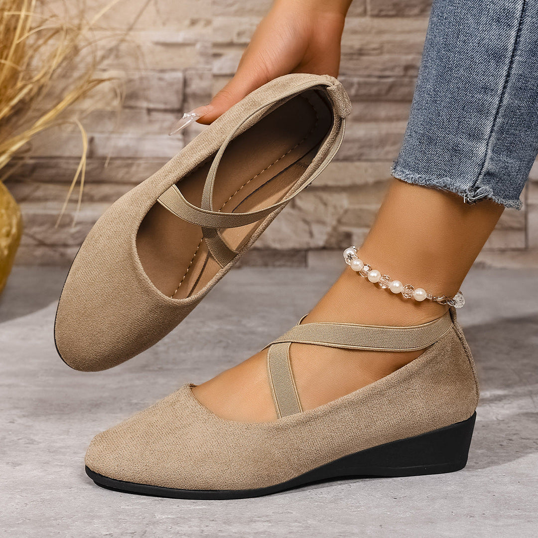 Damen Wedge-Ballerinas mit elastischem Kreuzband-Design und rutschfester Sohle Drune
