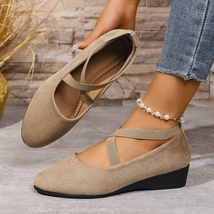 Damen Wedge-Ballerinas mit elastischem Kreuzband-Design und rutschfester Sohle Drune
