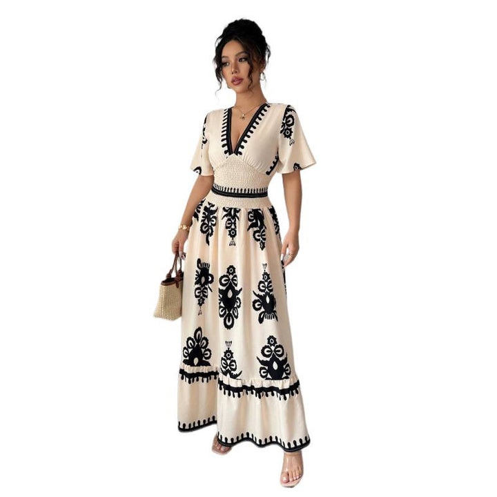 Damen Maxikleid mit einzigartiger Stickerei und Rüschen Drune
