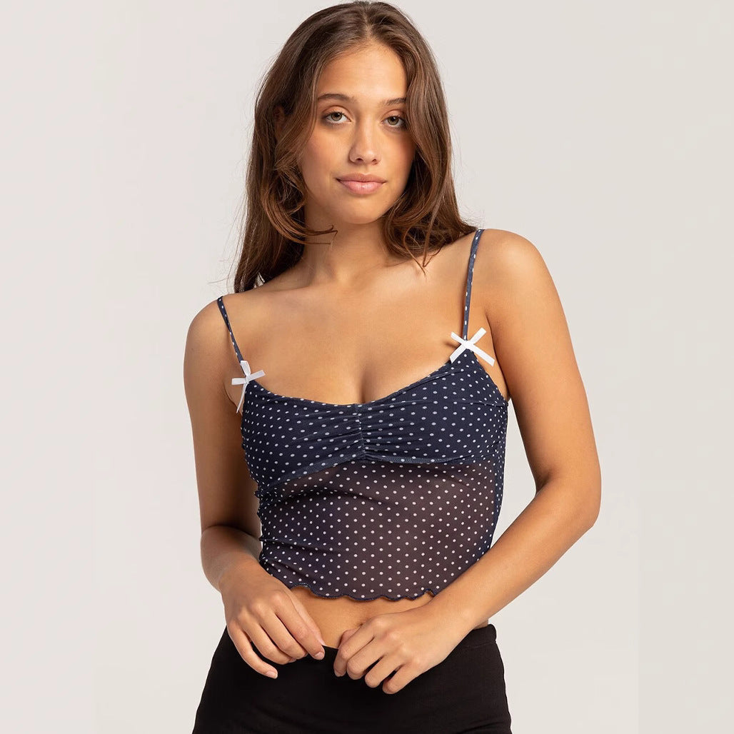 Damen gepunktetes Crop-Top mit verstellbaren Trägern Drune