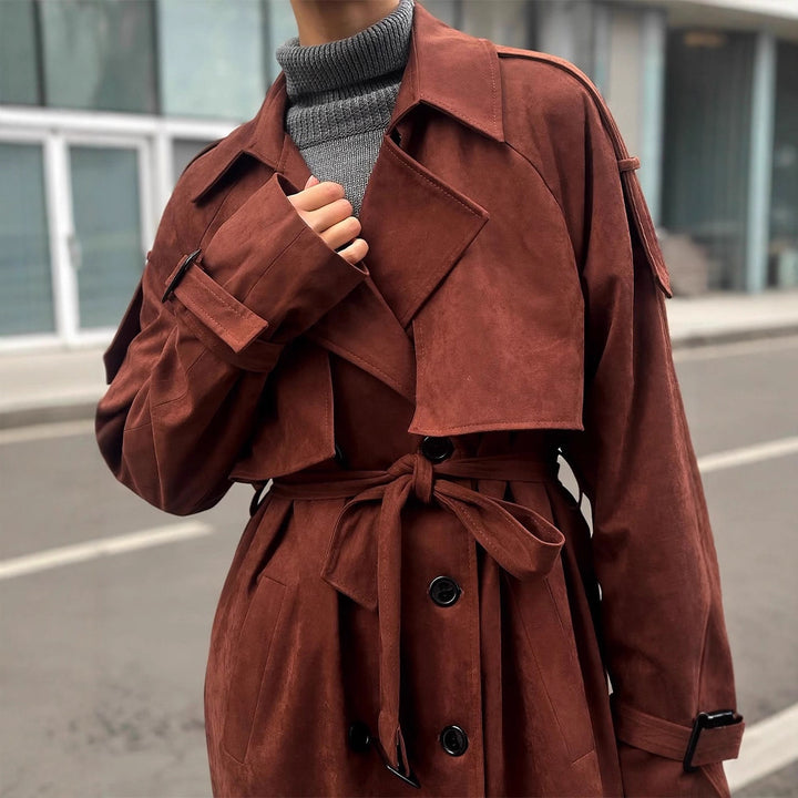 Damen Eleganter Trenchcoat aus Wildleder Drune